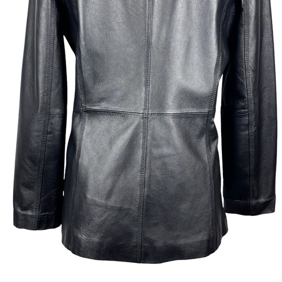 VINTAGE 90S NEW YORK & CO BLACK LEATHER NOTCHED COLLAR BUTTON DOWN BLAZER JACKET - Picture 12 of 13